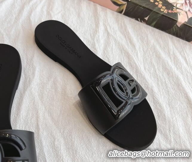 Luxurious Dolce & Gabbana DG TPU Flat Slide Sandals Black 105080