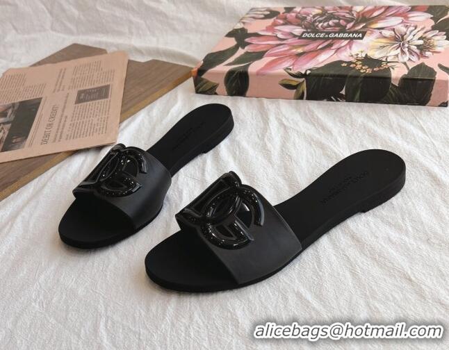 Luxurious Dolce & Gabbana DG TPU Flat Slide Sandals Black 105080