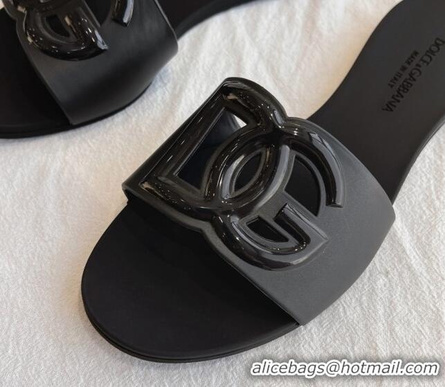 Luxurious Dolce & Gabbana DG TPU Flat Slide Sandals Black 105080