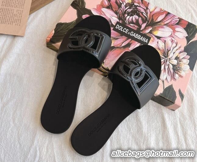 Luxurious Dolce & Gabbana DG TPU Flat Slide Sandals Black 105080