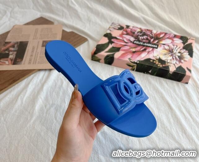 Low Price Dolce & Gabbana DG TPU Flat Slide Sandals Blue 105081