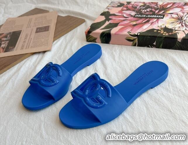 Low Price Dolce & Gabbana DG TPU Flat Slide Sandals Blue 105081