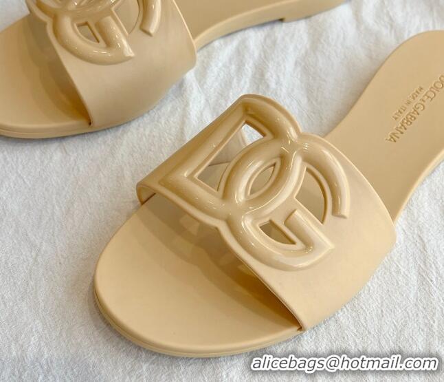 New Style Dolce & Gabbana DG TPU Flat Slide Sandals Beige 40105083