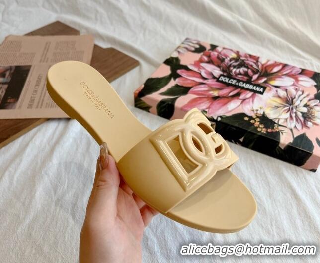 New Style Dolce & Gabbana DG TPU Flat Slide Sandals Beige 40105083