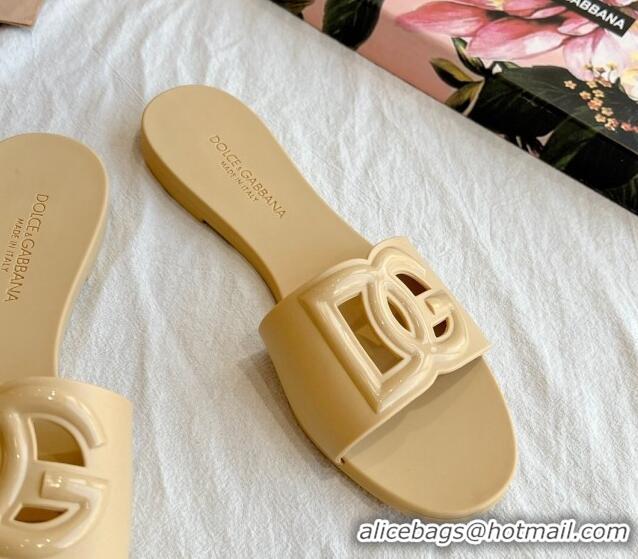 New Style Dolce & Gabbana DG TPU Flat Slide Sandals Beige 40105083