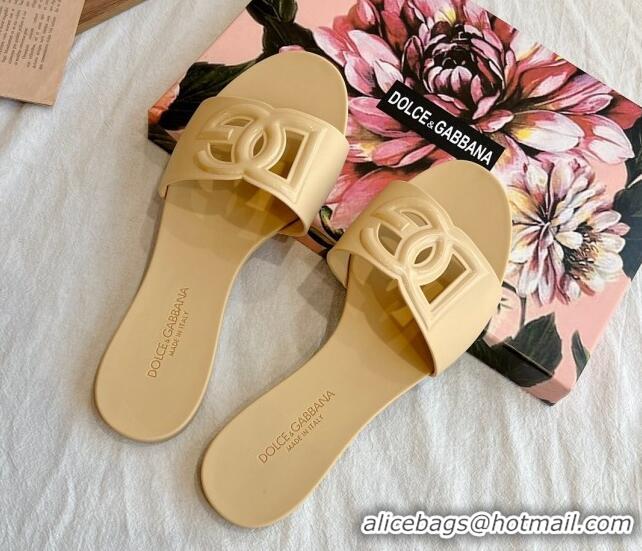 New Style Dolce & Gabbana DG TPU Flat Slide Sandals Beige 40105083