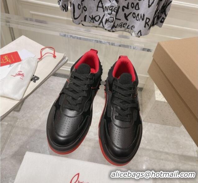 Top Quality Christian Louboutin Astroloubi Sneakers in Leather and Suede Black/Red 105086