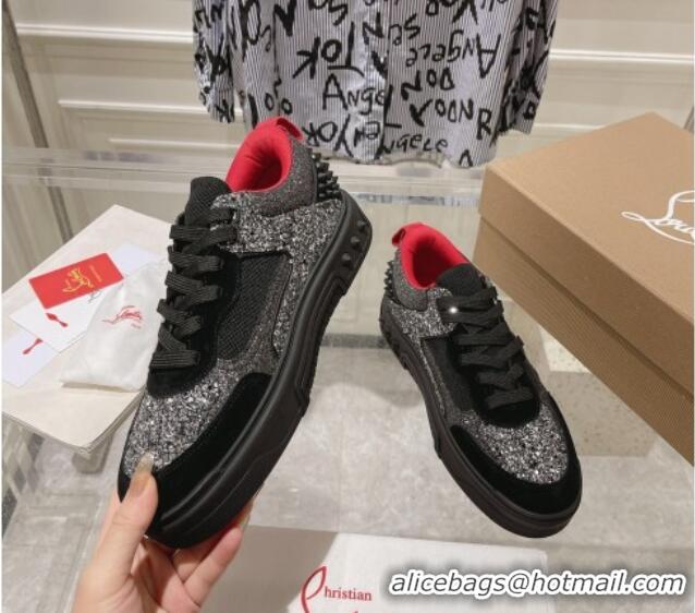 Good Product Christian Louboutin Astroloubi Sneakers in Suede and Glitter Black 105087