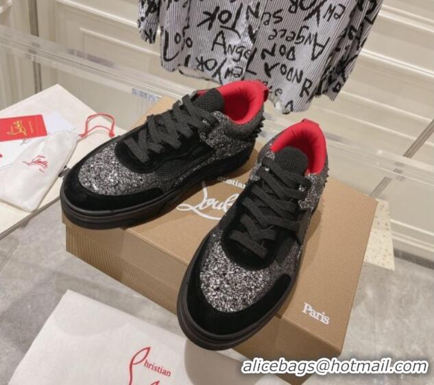 Good Product Christian Louboutin Astroloubi Sneakers in Suede and Glitter Black 105087