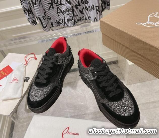 Good Product Christian Louboutin Astroloubi Sneakers in Suede and Glitter Black 105087