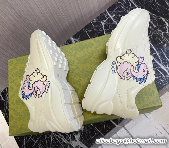 Good Taste Gucci Rhyton 2024s Chinese New Year Sneaker in White Leather Pink Dragon 105093