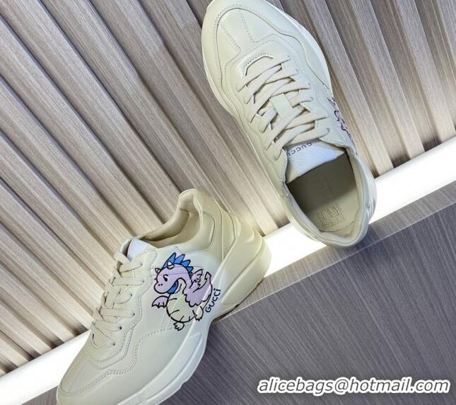 Good Taste Gucci Rhyton 2024s Chinese New Year Sneaker in White Leather Pink Dragon 105093