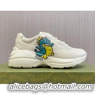 Unique Style Gucci Rhyton 2024s Chinese New Year Sneaker in White Leather Green Dragon 105094