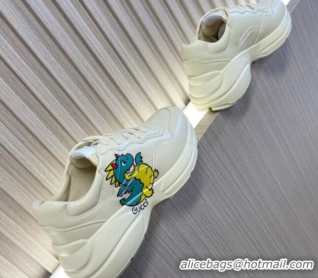 Unique Style Gucci Rhyton 2024s Chinese New Year Sneaker in White Leather Green Dragon 105094