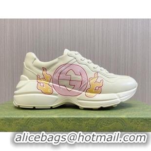 Duplicate Gucci Rhyton 2024s Chinese New Year Sneaker with Interlocking G White/Pink 105095