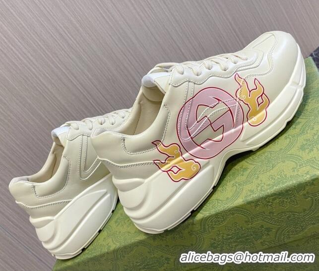 Duplicate Gucci Rhyton 2024s Chinese New Year Sneaker with Interlocking G White/Pink 105095