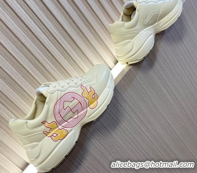 Duplicate Gucci Rhyton 2024s Chinese New Year Sneaker with Interlocking G White/Pink 105095