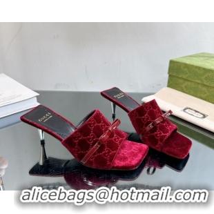 Low Price Gucci GG Velvet Heel Slide Sandals 5.5cm Red 105097