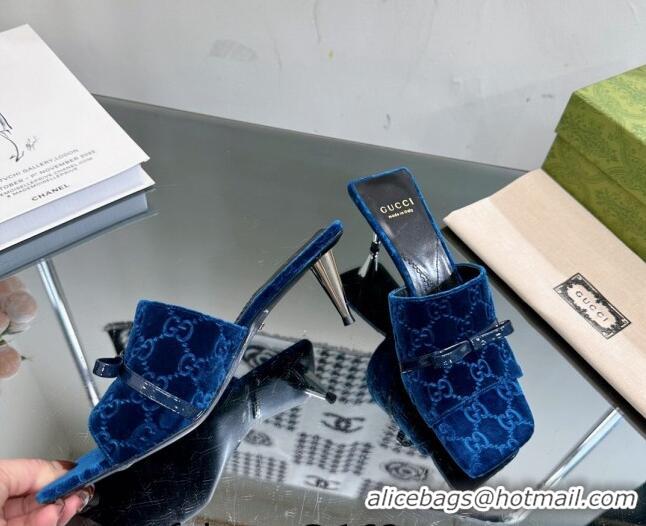 Top Quality Gucci GG Velvet Heel Slide Sandals 5.5cm Blue 0105098