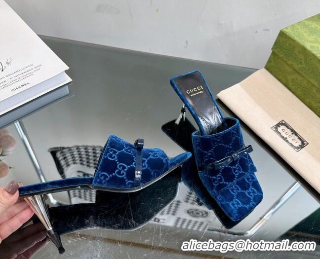 Top Quality Gucci GG Velvet Heel Slide Sandals 5.5cm Blue 0105098