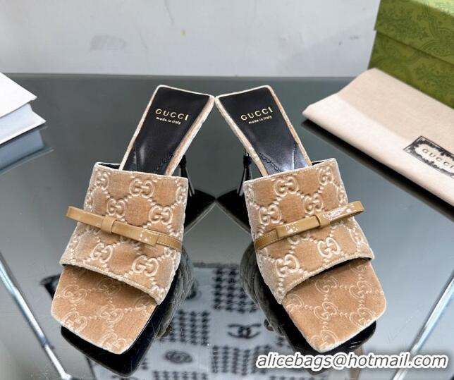 Crafted Gucci GG Velvet Heel Slide Sandals 5.5cm Beige 0105099