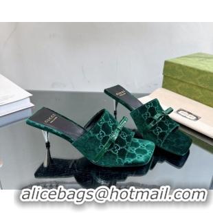 Good Quality Gucci GG Velvet Heel Slide Sandals 5.5cm Green 0105100