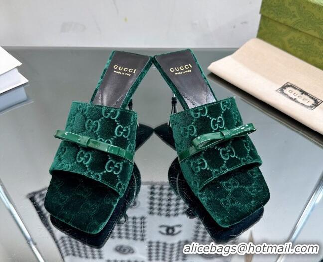 Good Quality Gucci GG Velvet Heel Slide Sandals 5.5cm Green 0105100