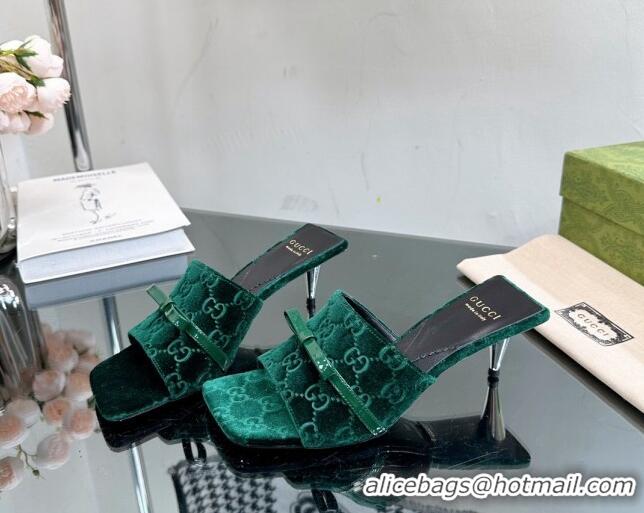 Good Quality Gucci GG Velvet Heel Slide Sandals 5.5cm Green 0105100