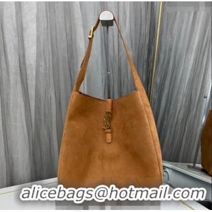 Inexpensive Saint Laurent LE 5 À 7 Supple Large Bucket Bag in Suede 753837 Brown 2023