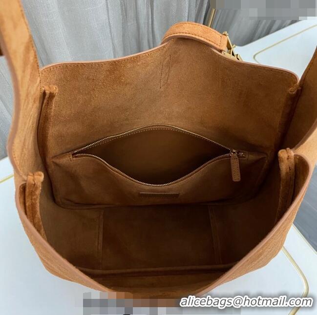 Inexpensive Saint Laurent LE 5 À 7 Supple Large Bucket Bag in Suede 753837 Brown 2023