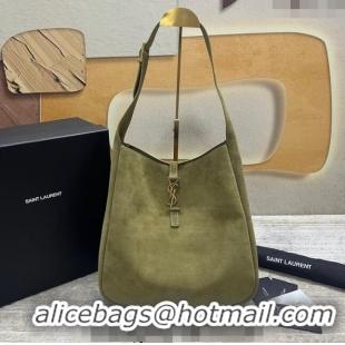 Promotional Saint Laurent LE 5 À 7 Supple Large Bucket Bag in Suede 753837 Green 2023