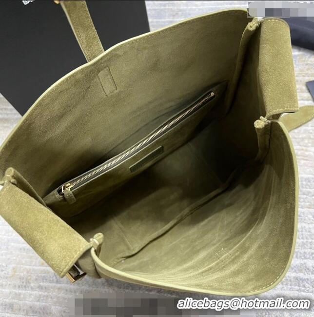 Promotional Saint Laurent LE 5 À 7 Supple Large Bucket Bag in Suede 753837 Green 2023