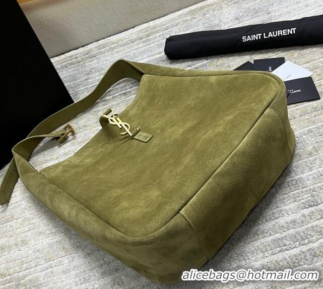 Promotional Saint Laurent LE 5 À 7 Supple Large Bucket Bag in Suede 753837 Green 2023