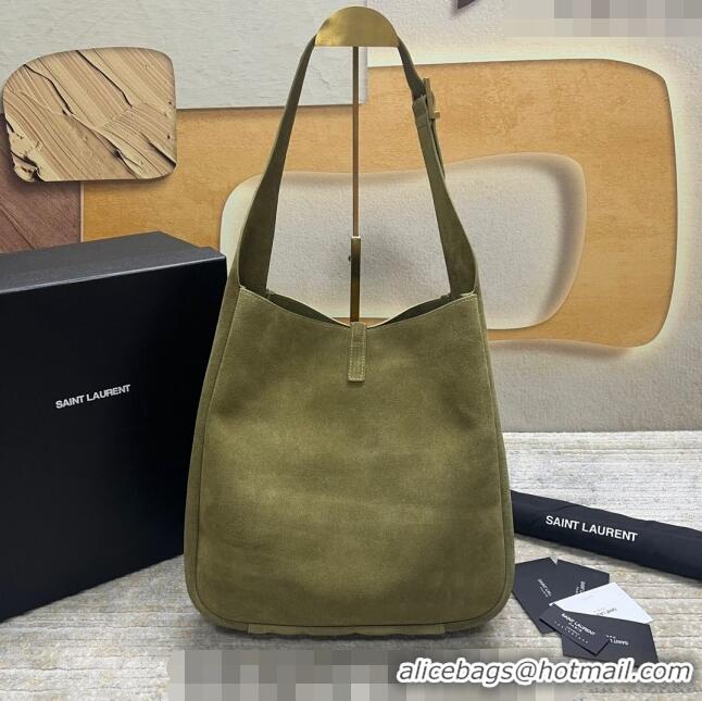 Promotional Saint Laurent LE 5 À 7 Supple Large Bucket Bag in Suede 753837 Green 2023