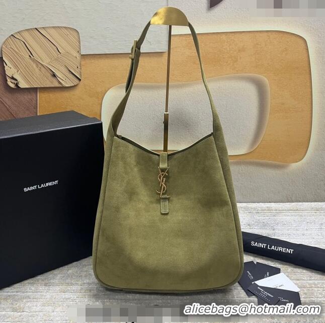 Promotional Saint Laurent LE 5 À 7 Supple Large Bucket Bag in Suede 753837 Green 2023