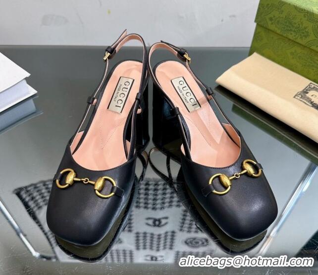 Good Looking Gucci Leather Horsebit Slingback Pumps 771601 Black