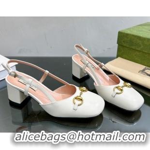 Shop Duplicate Gucci Leather Horsebit Slingback Pumps 771601 White