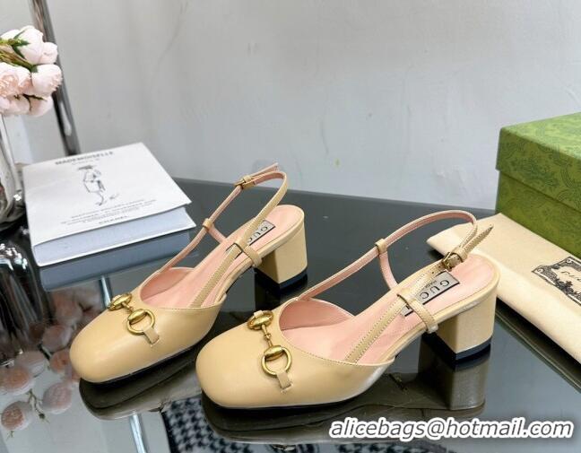 Pretty Style Gucci Leather Horsebit Slingback Pumps 771601 Yellow