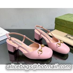 Top Grade Gucci Leather Horsebit Slingback Pumps 771601 Light Pink