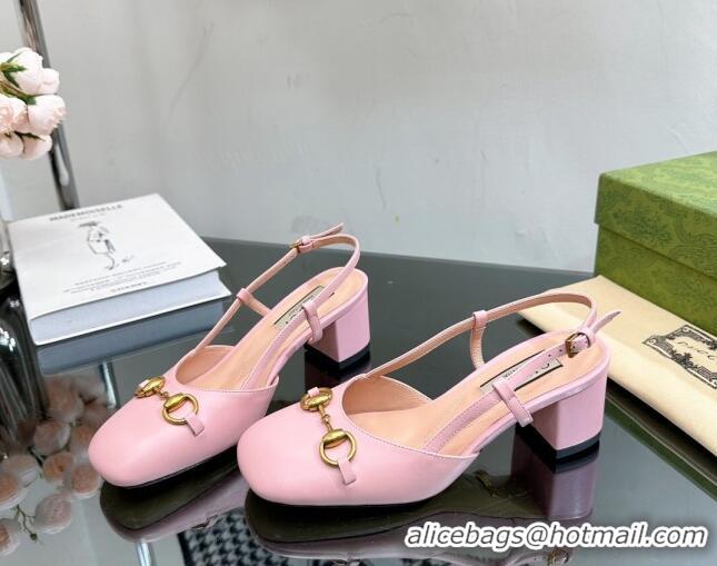 Top Grade Gucci Leather Horsebit Slingback Pumps 771601 Light Pink