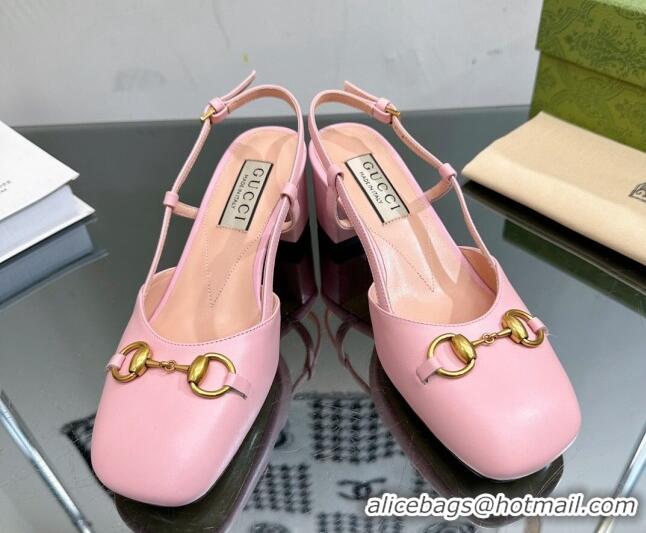 Top Grade Gucci Leather Horsebit Slingback Pumps 771601 Light Pink