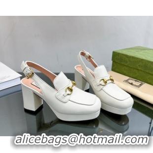 Best Product Gucci Leather Horsebit Slingback Pumps 8.5cm 771566 White