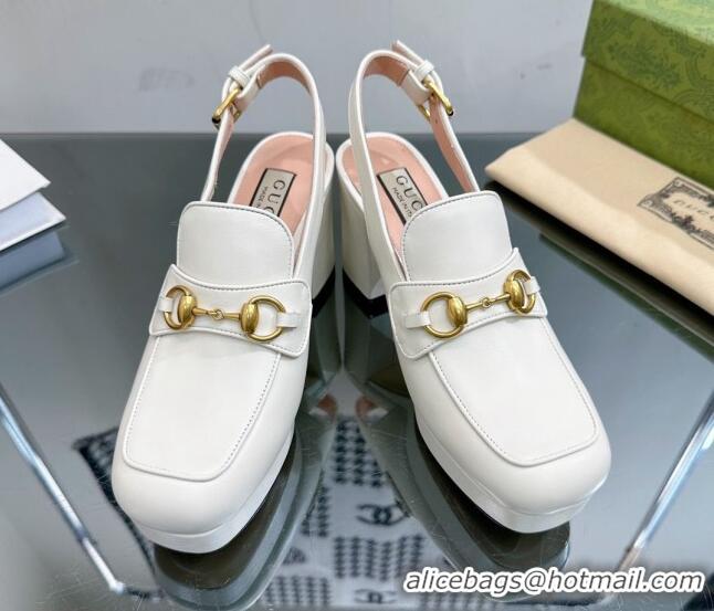 Best Product Gucci Leather Horsebit Slingback Pumps 8.5cm 771566 White