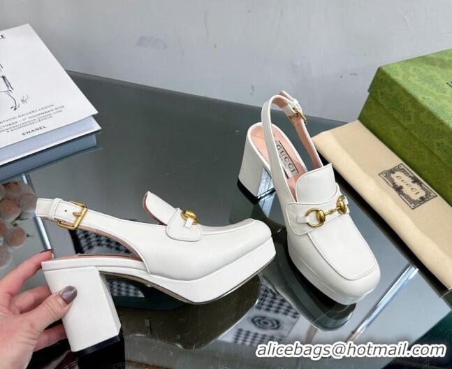 Best Product Gucci Leather Horsebit Slingback Pumps 8.5cm 771566 White