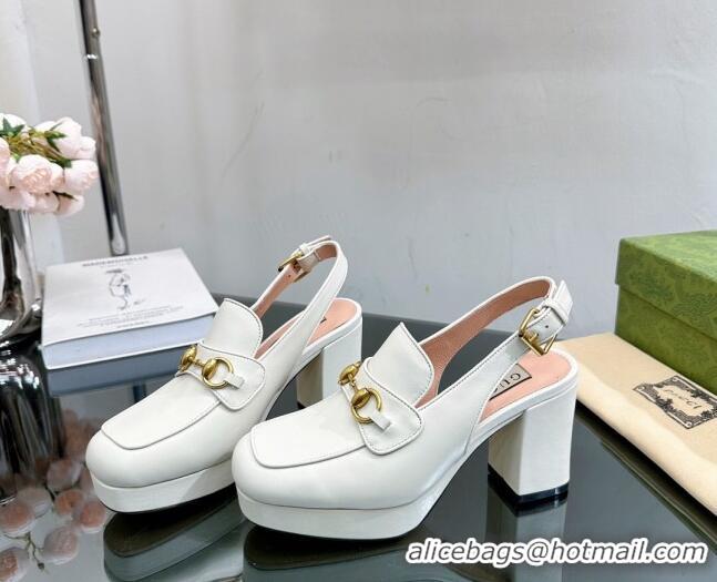 Best Product Gucci Leather Horsebit Slingback Pumps 8.5cm 771566 White