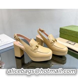 Low Price Gucci Leather Horsebit Slingback Pumps 8.5cm 771566 Yellow