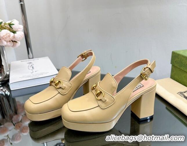 Low Price Gucci Leather Horsebit Slingback Pumps 8.5cm 771566 Yellow