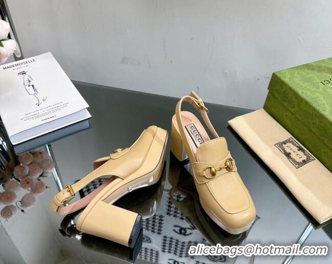 Low Price Gucci Leather Horsebit Slingback Pumps 8.5cm 771566 Yellow