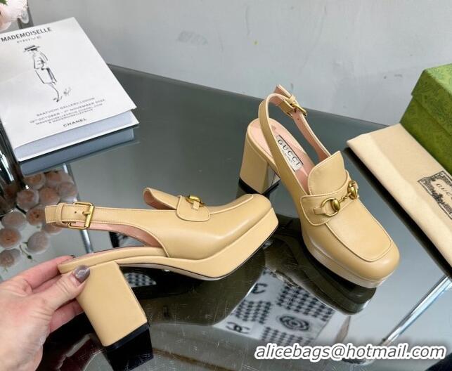 Low Price Gucci Leather Horsebit Slingback Pumps 8.5cm 771566 Yellow