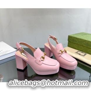 Top Design Gucci Leather Horsebit Slingback Pumps 8.5cm 771566 Light Pink